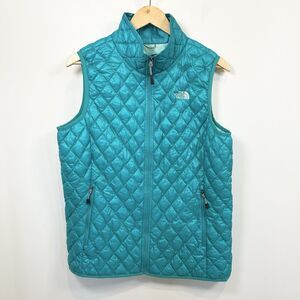 The North Face Thermoball Vest Women Large Teal Full Zip Quilted Hiking Outdoor